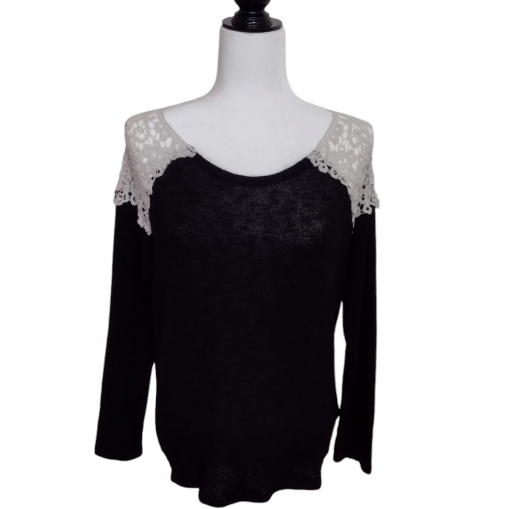 Black Top with White Lace Shoulders